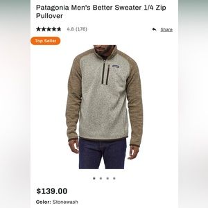 Patagonia Men's Better Sweater 1/4 Zip Pullover (size men’s XL)